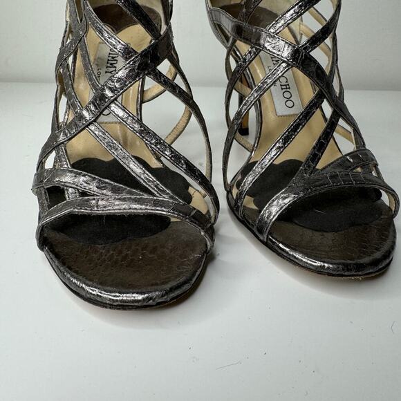 Jimmy Choo Cage Strappy Silver Snake Print Heels 36 - Picture 4 of 12